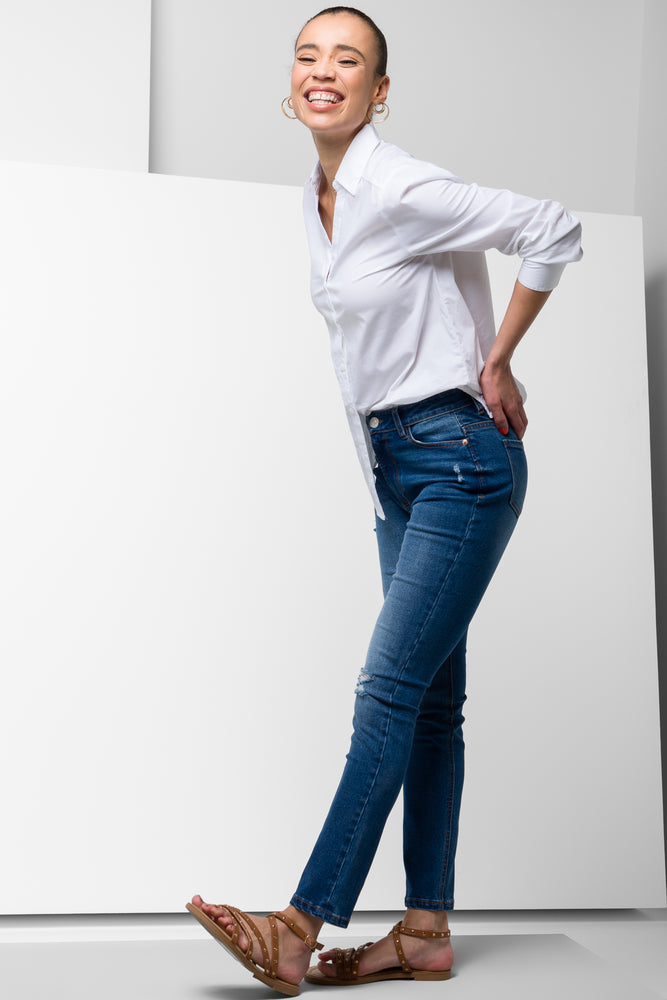 Distressed Skinny Denim Jean Blue