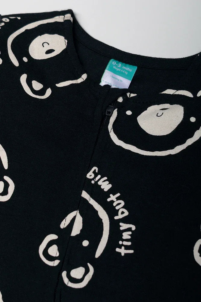 Bear Printed Babygrow Black