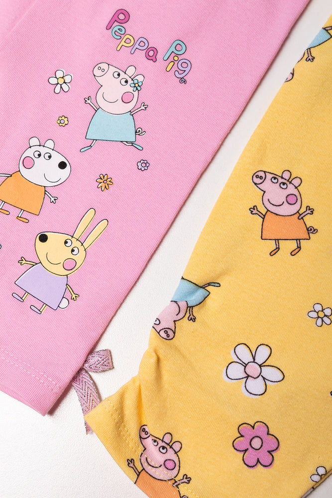 Peppa Pig 2 Pack Leggings Yellow And Pink