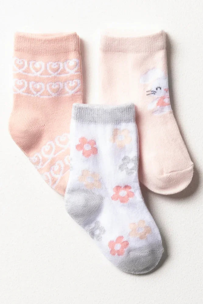Flower Bunny 3 Pack Socks Pink