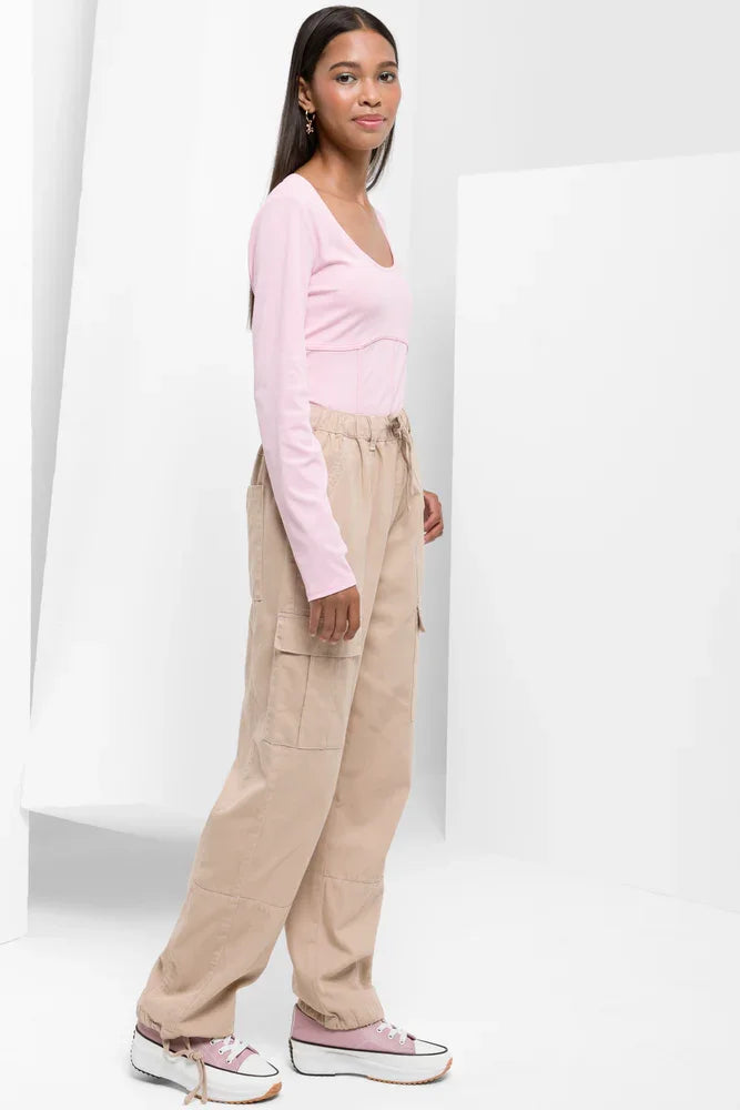 Long Sleeve Corset Top Pink