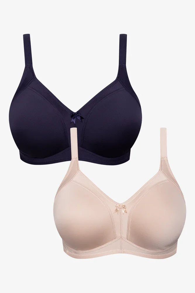 Plus Size 2 Pack Smooth Non Padded Wirefree Bra Navy And Natural