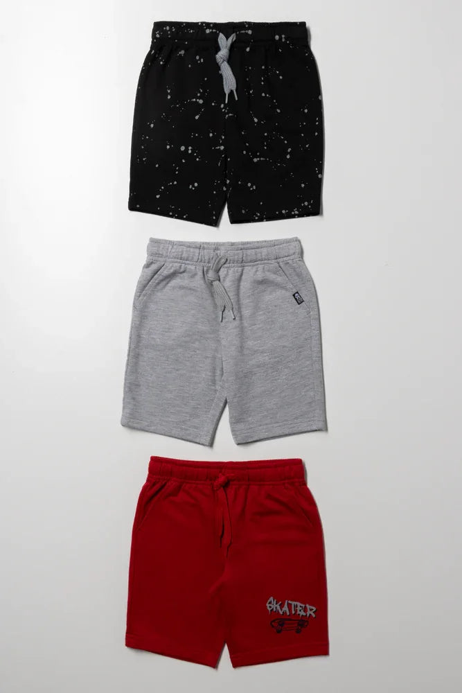 3 Pack Knit Shorts Black, Grey And Red