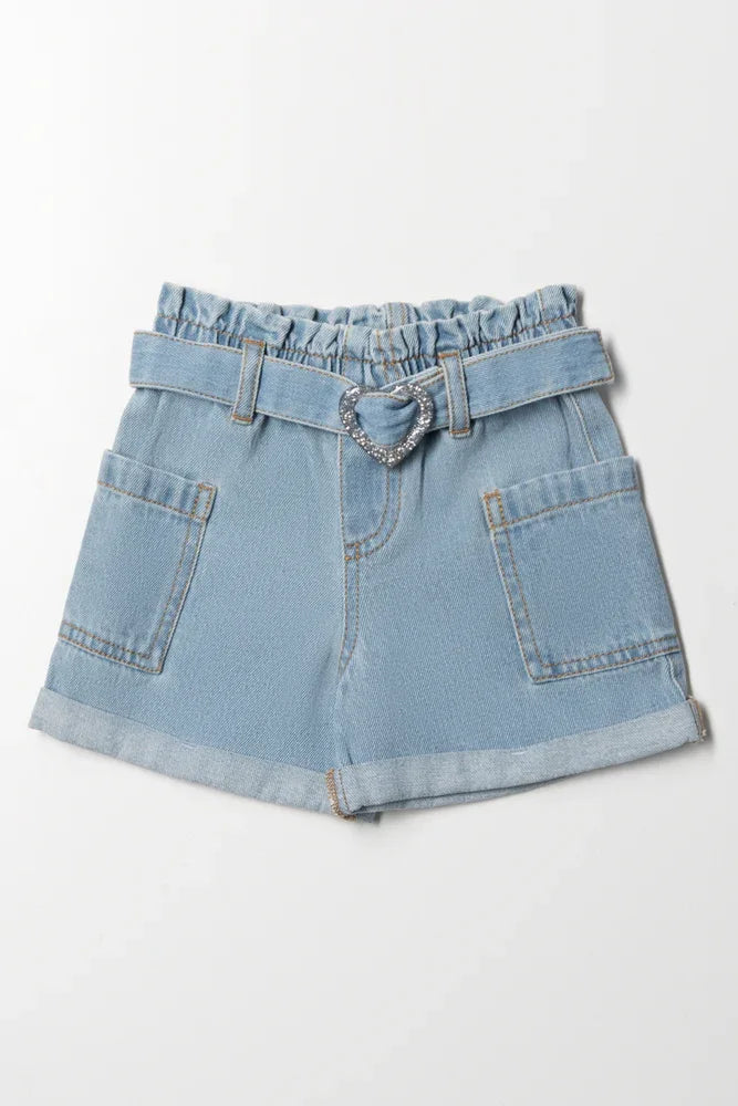 Heart Buckle Denim Shorts Blue
