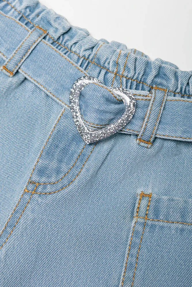 Heart Buckle Denim Shorts Blue