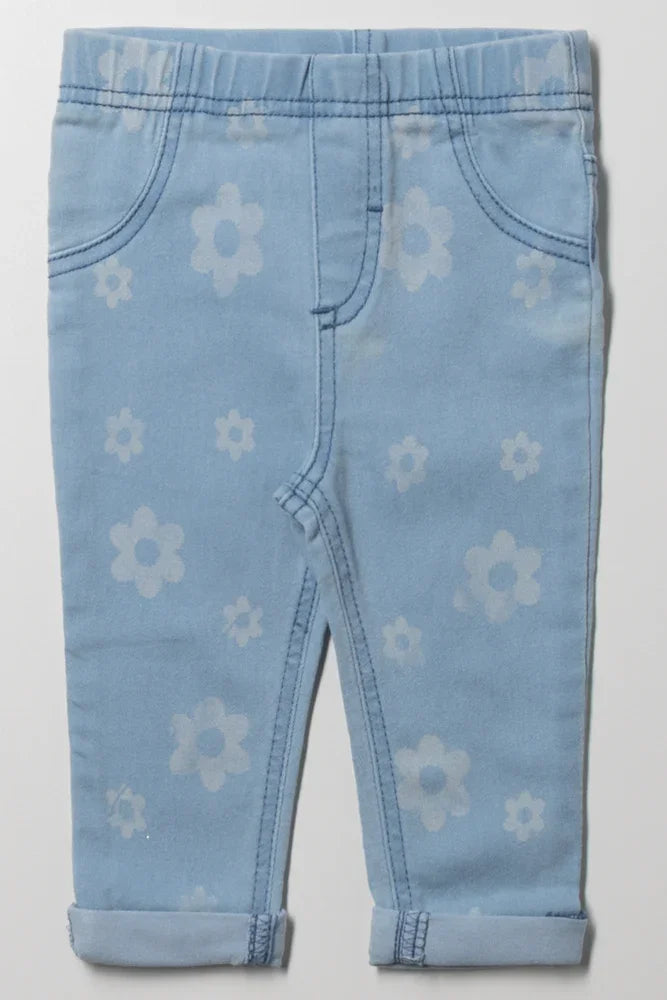 Flower Denim Jeggings Blue