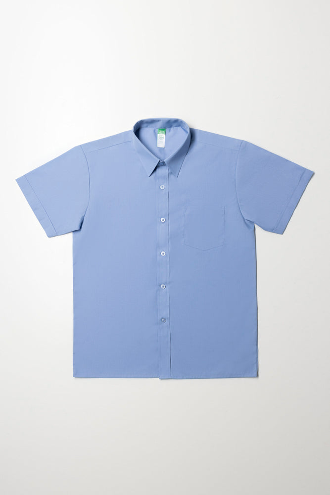 Short Sleeve Raised Collar Shirt Blue