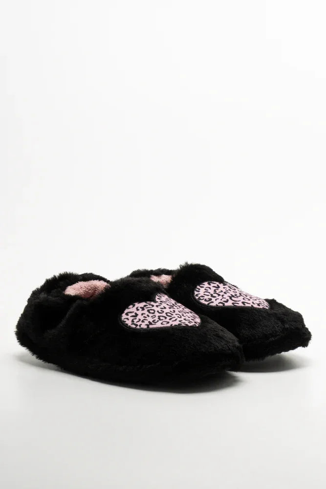 Animal Heart Slippers Black