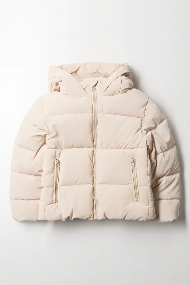 Zip Through Puffer Jacket Natural