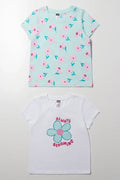 2 Pack Floral Short Sleeve T-Shirts White And Green