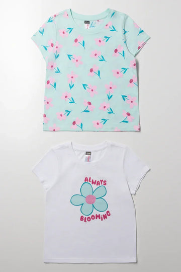 2 Pack Floral Short Sleeve T-Shirts White And Green