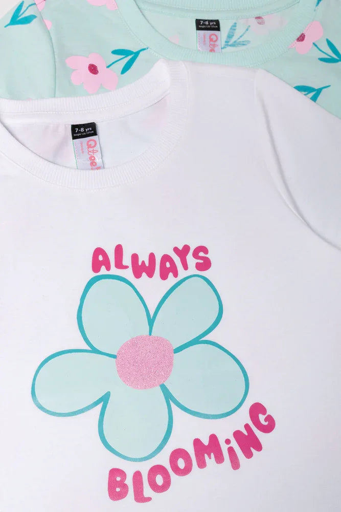 2 Pack Floral Short Sleeve T-Shirts White And Green