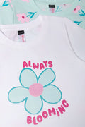 2 Pack Floral Short Sleeve T-Shirts White And Green (1)