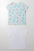 2 Pack Floral Short Sleeve T-Shirts White And Green (2)