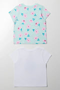 2 Pack Floral Short Sleeve T-Shirts White And Green (3)
