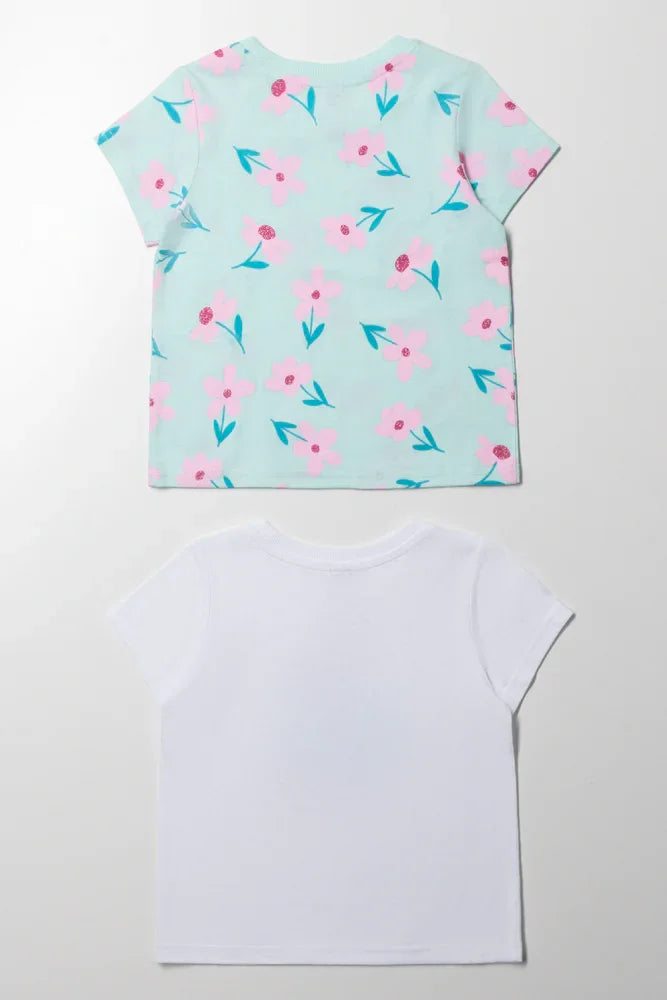 2 Pack Floral Short Sleeve T-Shirts White And Green (3)