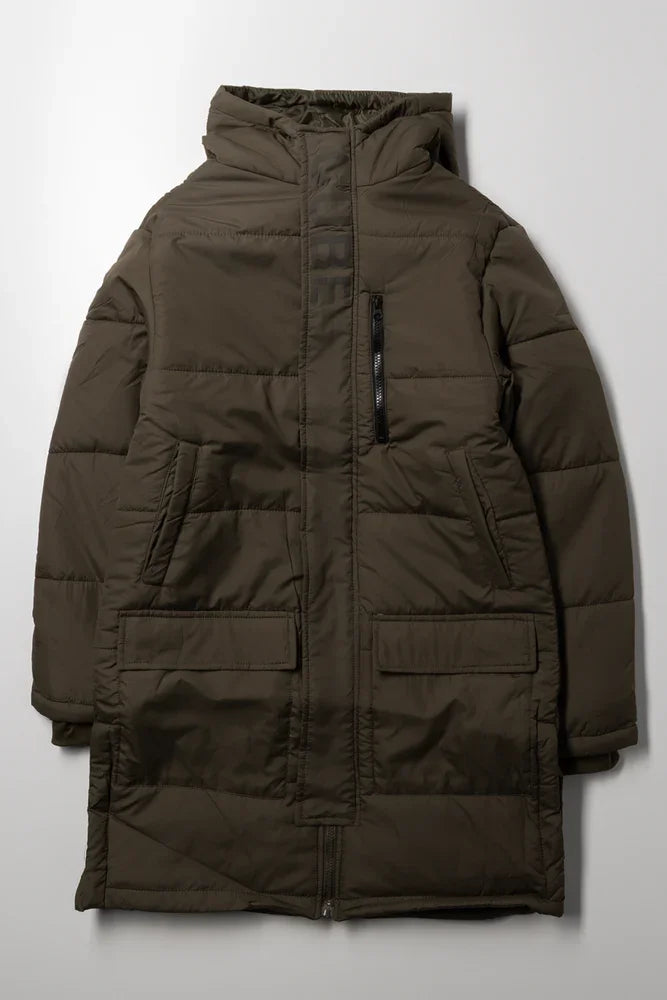 Longer Length Puffer Jacket Green