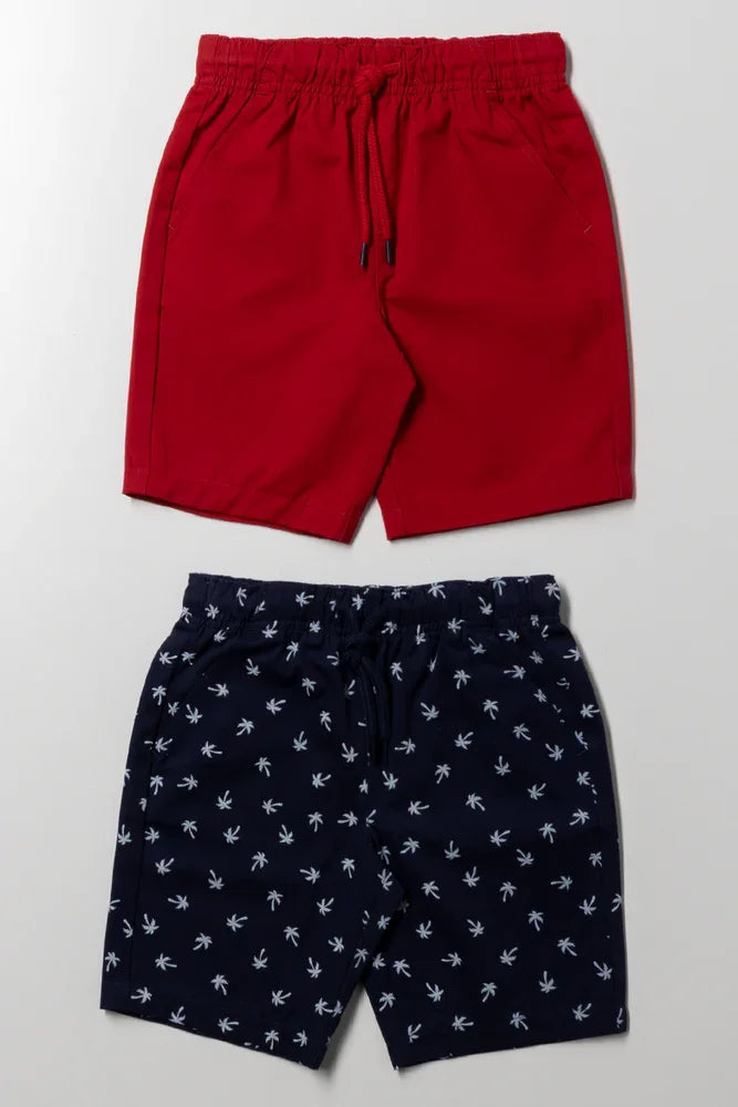 2 Pack Nautical Woven Shorts Red And Navy