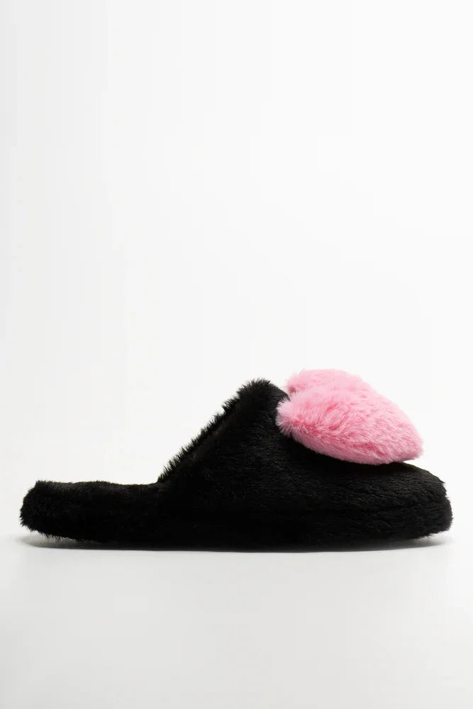 Heart Slippers Black