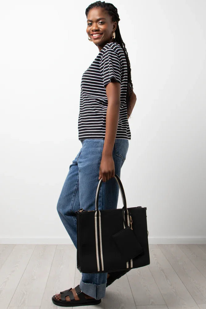 Stripe Crew Neck Short Sleeve T-Shirt Black And White