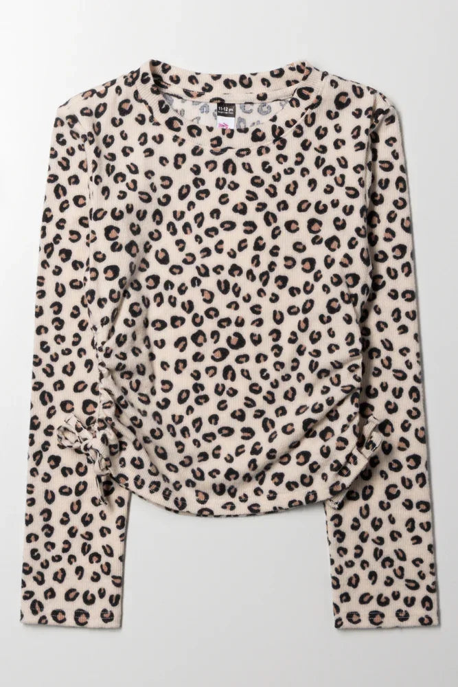 Leopard Prind Side Tie Top Natural