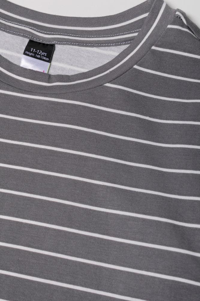 Long Sleeve Stripe Crew Neck Grey
