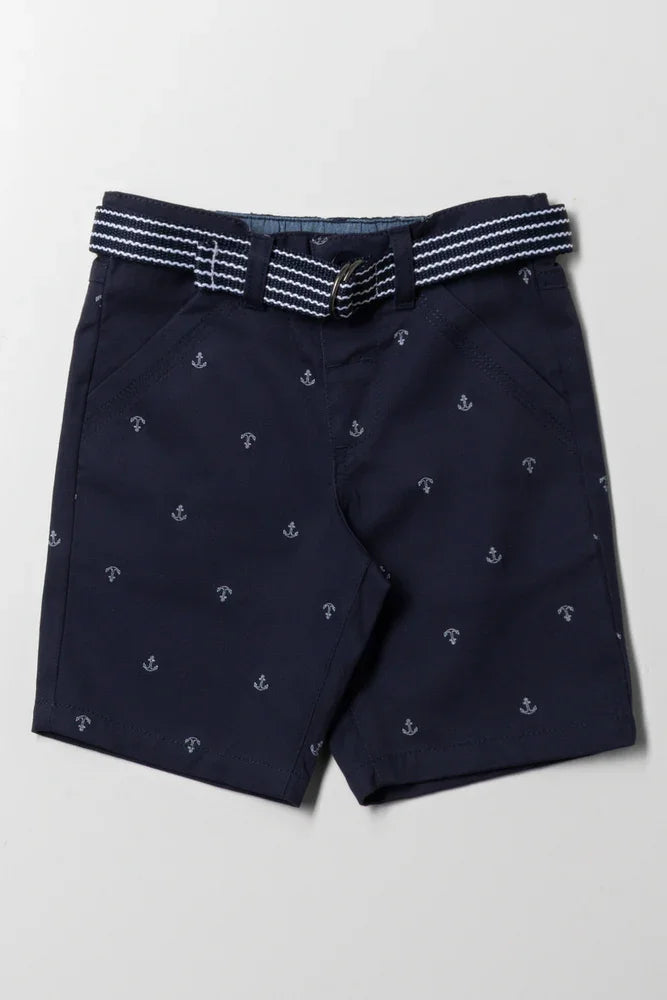 Chino Shorts With Belt Navy