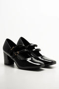Double Strap Block Heel Shoes Black
