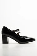 Double Strap Block Heel Shoes Black (1)
