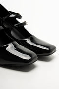 Double Strap Block Heel Shoes Black (2)