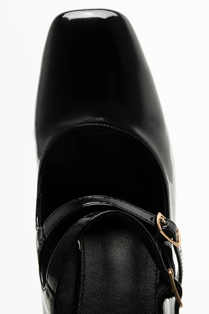 Double Strap Block Heel Shoes Black (4)