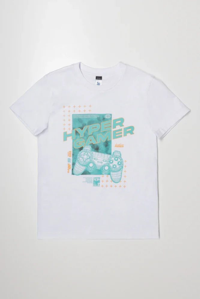 Earphones Short Sleeve T-Shirt White