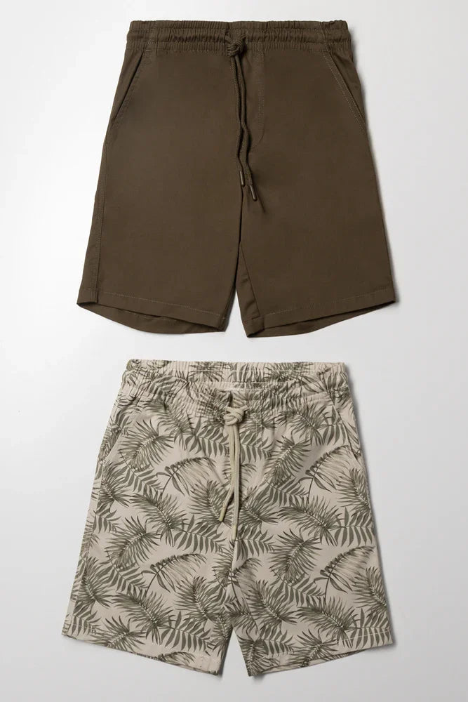 2 Pack Cotton Twill Shorts Khaki Stone
