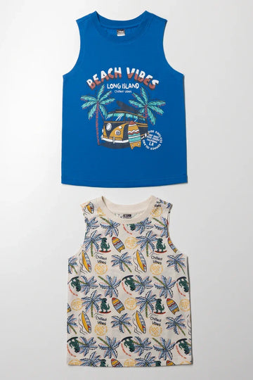 2 Pack Tropical Vests Natural & Blue