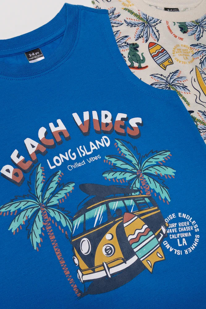 2 Pack Tropical Vests Natural & Blue