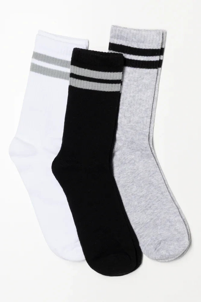 3 Pack Socks White, Black And Grey