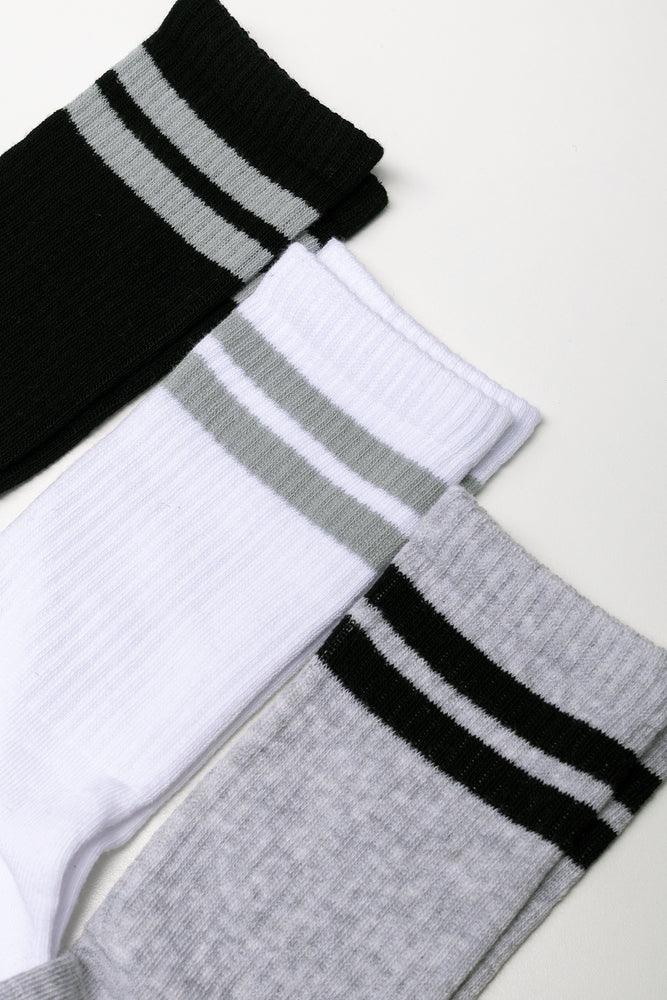 3 Pack Socks White, Black And Grey