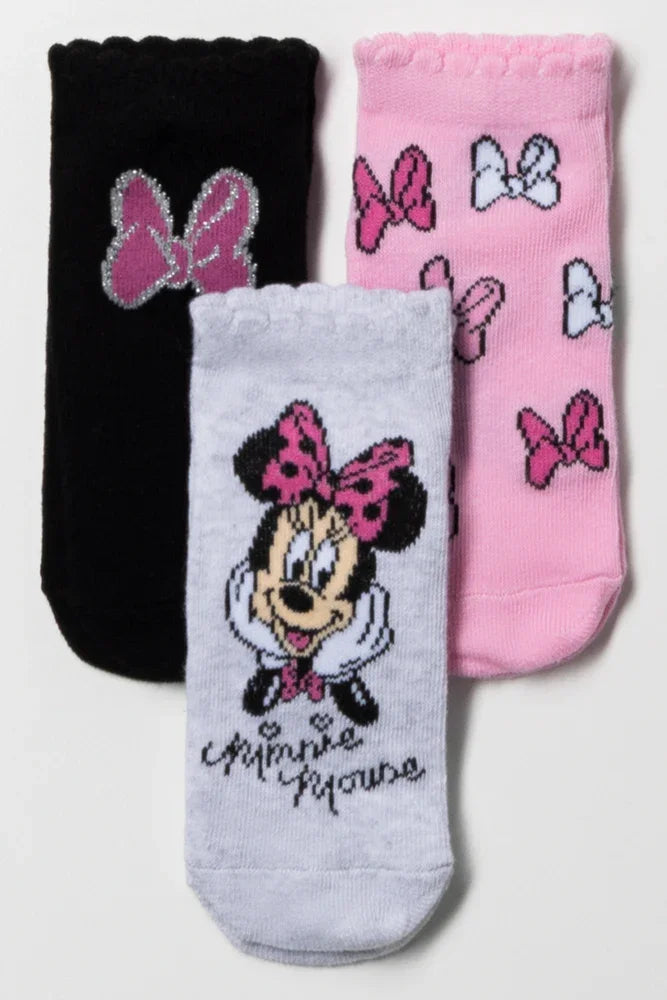 Minnie Mouse 3 Pack Socks Black, Pink And Grey