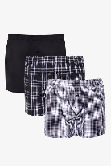 3 Pack Woven Boxer Black