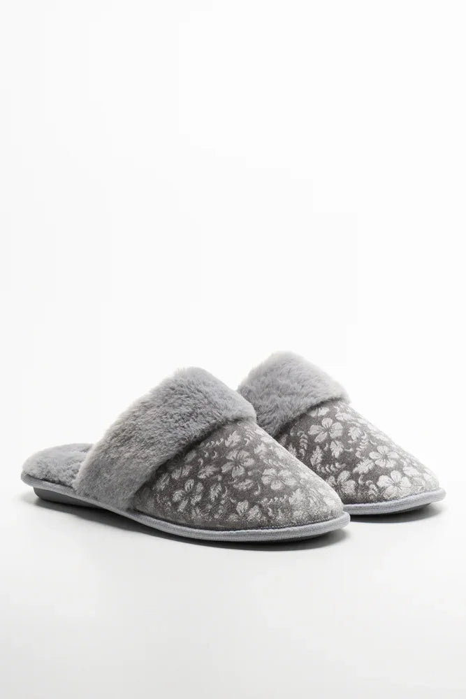 Embossed Velvet Slipper Grey