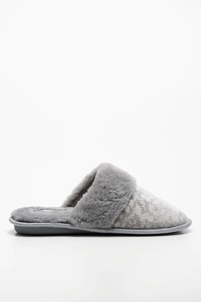 Embossed Velvet Slipper Grey