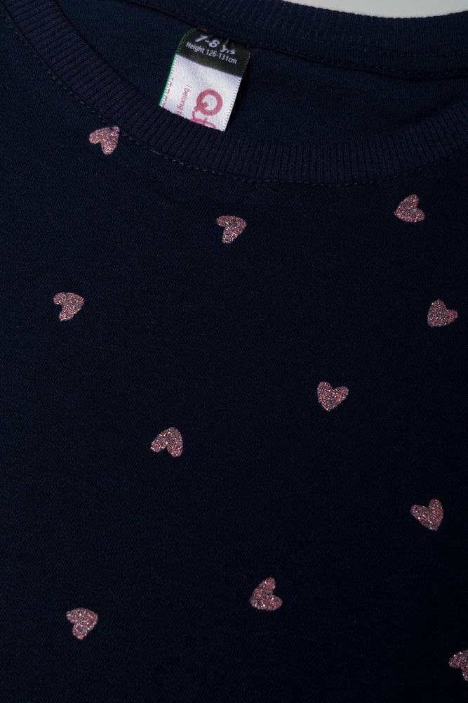 Glitter Heart Short Sleeve T-Shirt Navy