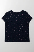 Glitter Heart Short Sleeve T-Shirt Navy (2)