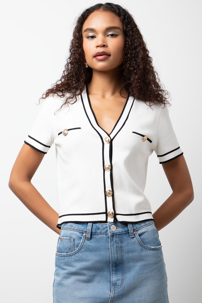 Short Sleeve Cardigan Top White