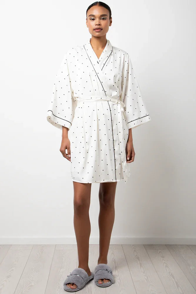 Polka Dot Satin Gown White
