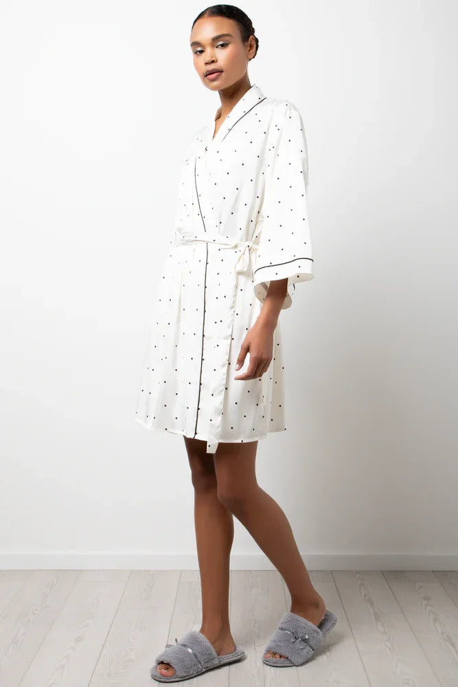 Polka Dot Satin Gown White