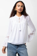 Long Sleeve Tassel Blouse White