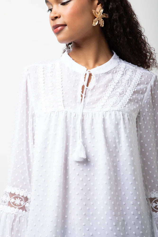 Long Sleeve Tassel Blouse White (3)