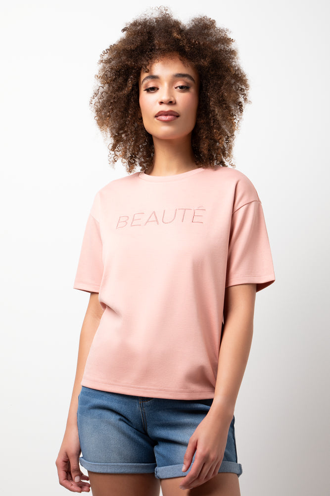 Beaute Oversized Short Sleeve T-Shirt Pink