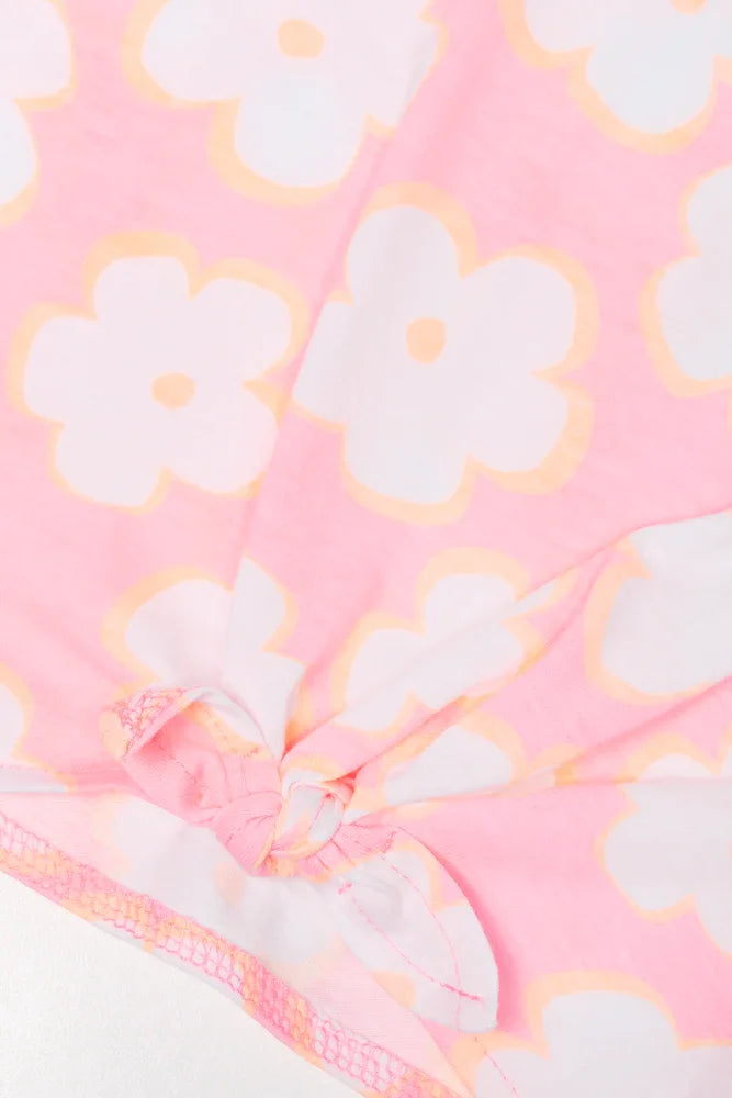 Floral Front Tie T-Shirt Pink